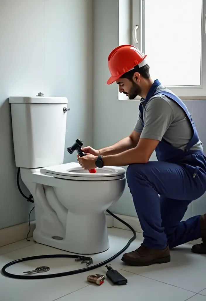 Professional plumber in Dubai repairing a toilet shattaf and fixing a water leak.