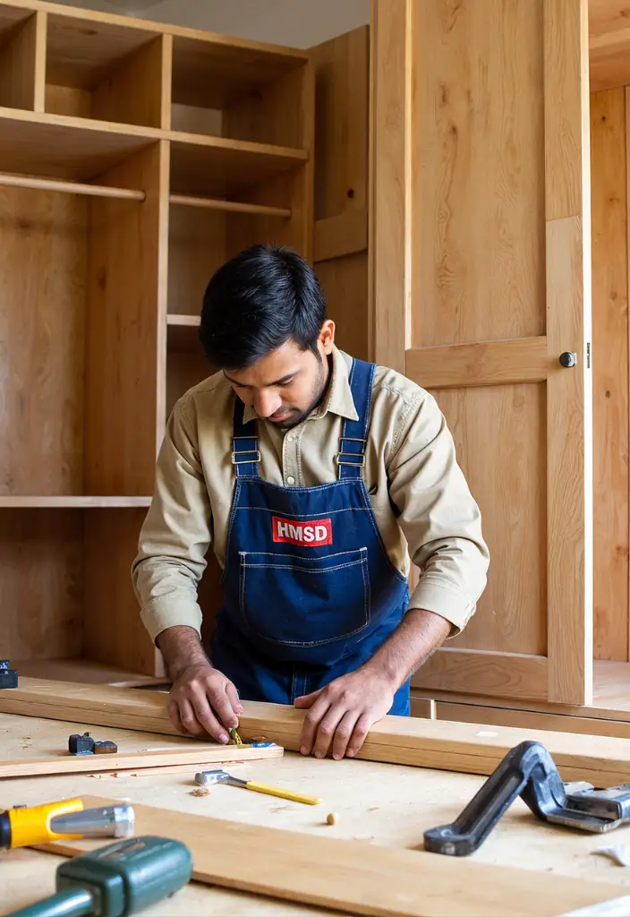 Skilled handyman carpenter in Dubai performing custom wood work