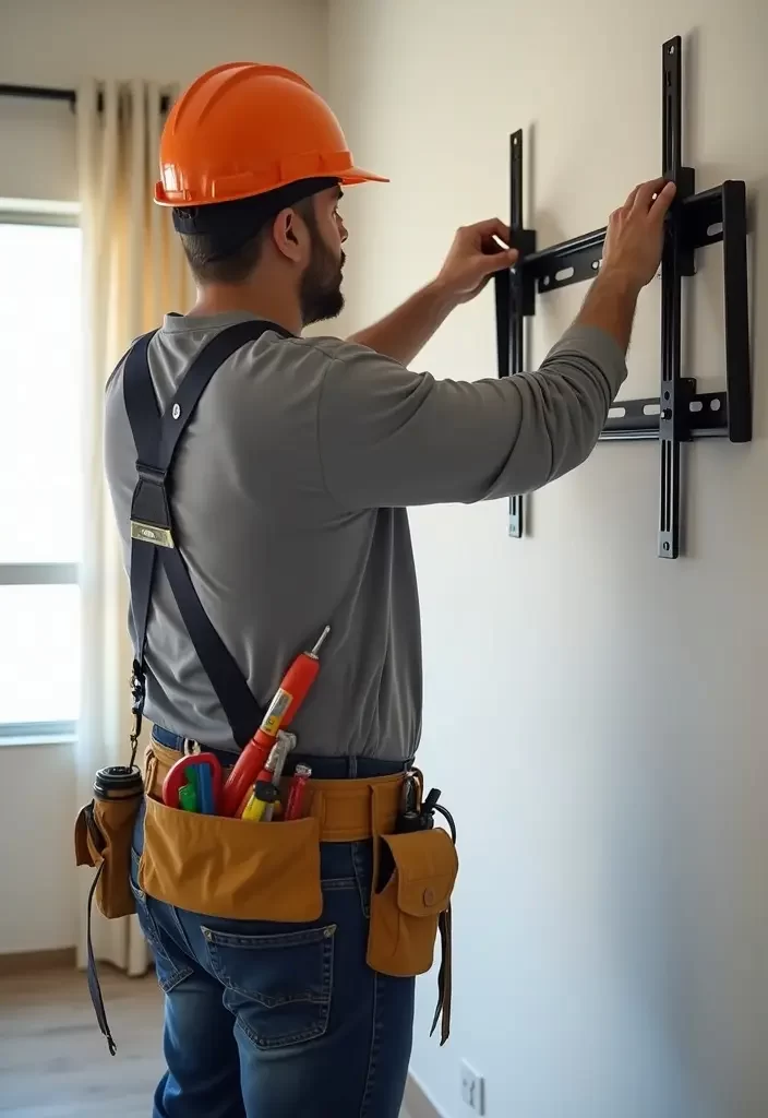 Handyman in Dubai installing a fixed TV bracket on a wall near you