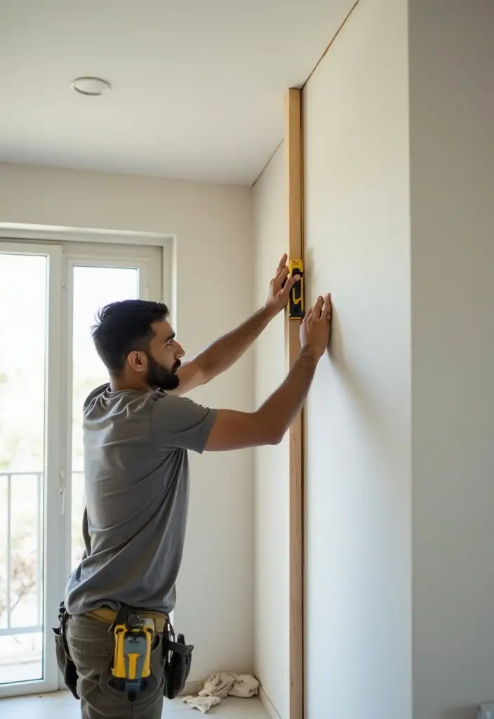 Skilled handyman carpenter in Dubai installing a partition wall