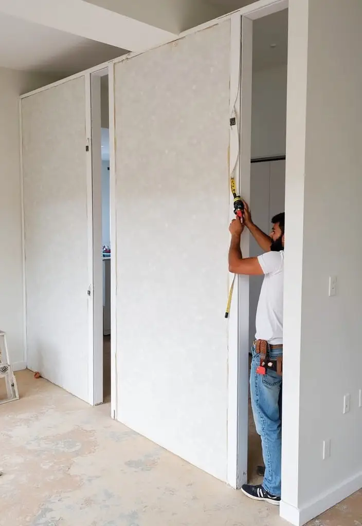 Skilled carpenter in Dubai crafting a custom partition wall for modern interiors