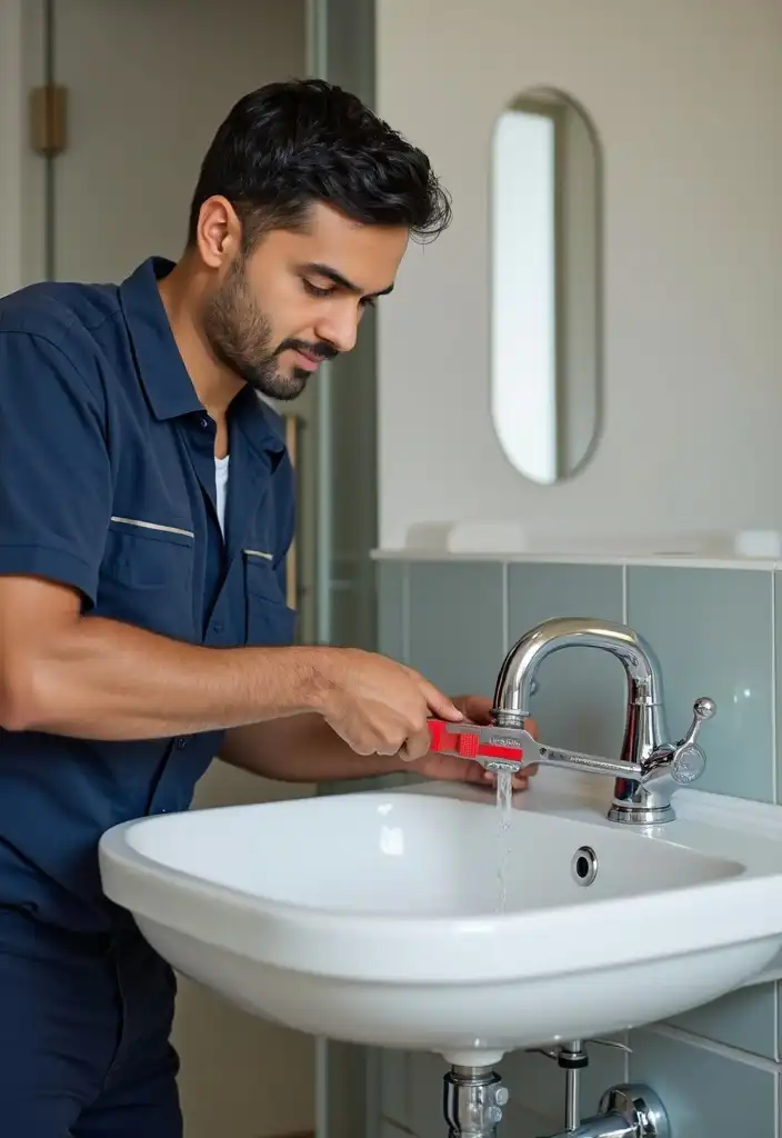 Dubai plumber fixing a leaking sink with same-day handyman service for fast plumbing repairs.