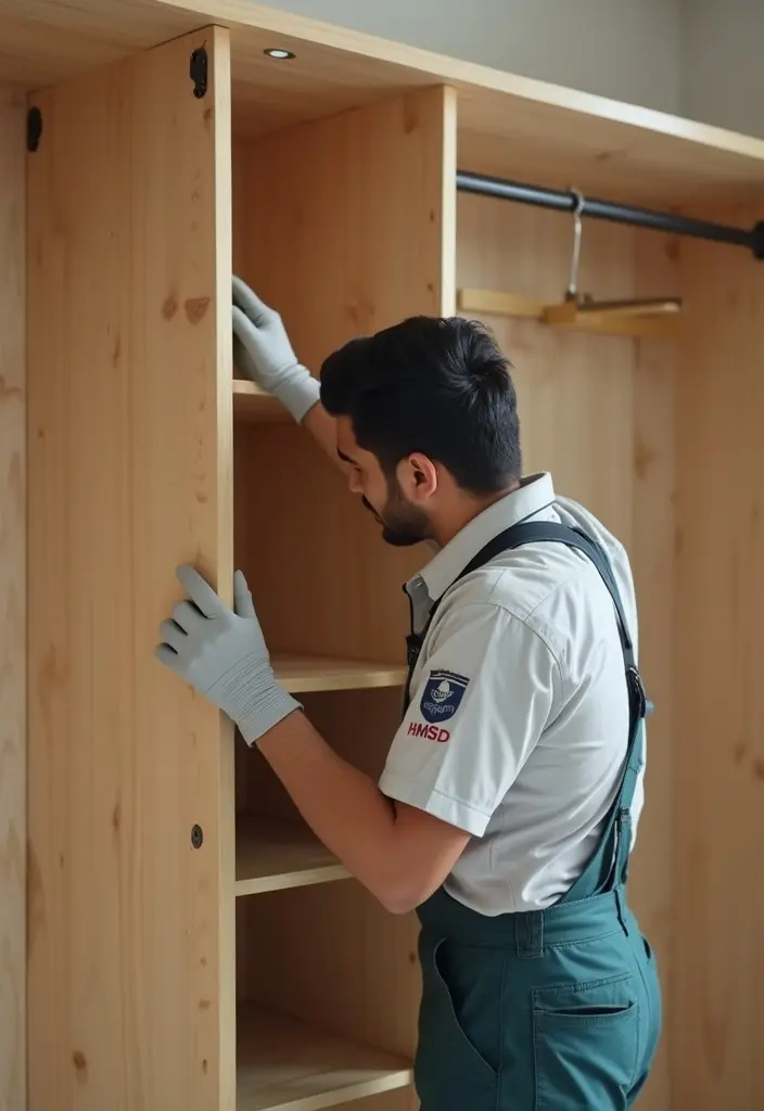 Skilled carpenter in Dubai installing custom cabinet shelves