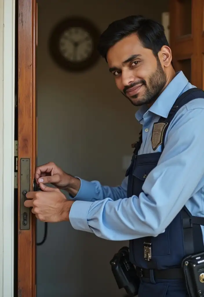 Urgent locksmith in Dubai unlocking a door for an emergency lockout situation.